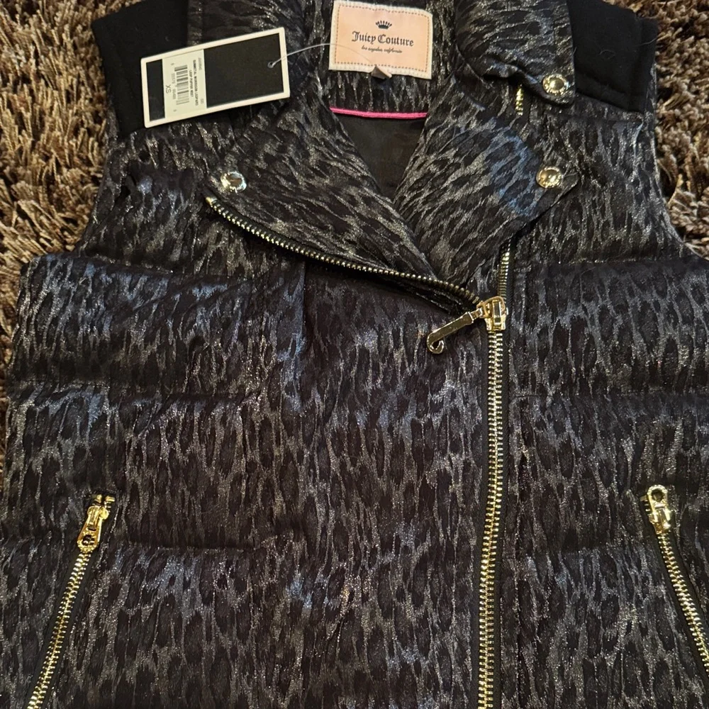 Juicy Couture Animal‎ Print Puffer Vest with Gold Accents